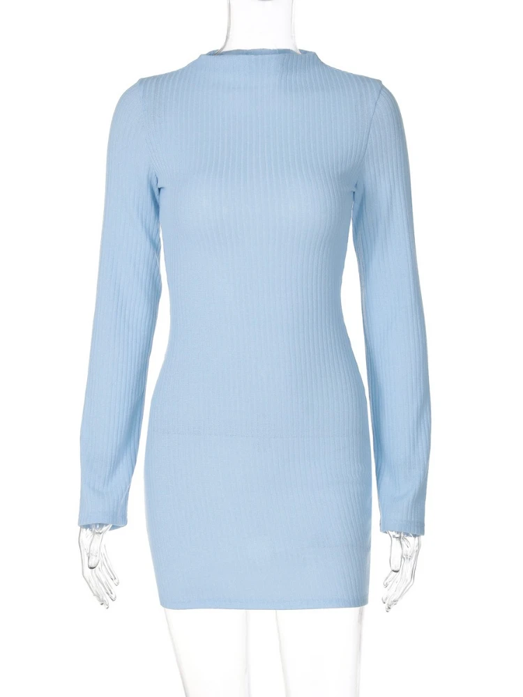 Autumn Winter Striped Knitting Long Sleeved Slim Bodycon Dress Women Solid Color Skinny Dress Elegant Club Party Vestidos - Image 4