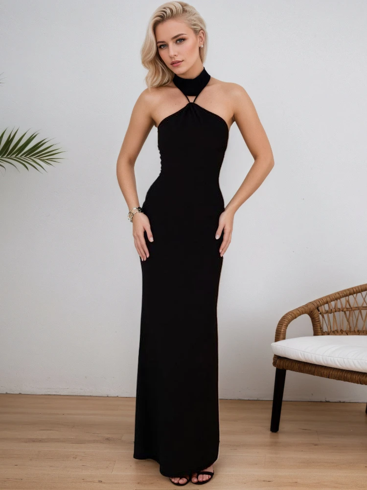 Sexy Metal Buckle Wrap Chest Slim Bodycon Maxi Dress Women Sleeveless Off Shoulder Slit Long Evening Dress Club Party Vestidos