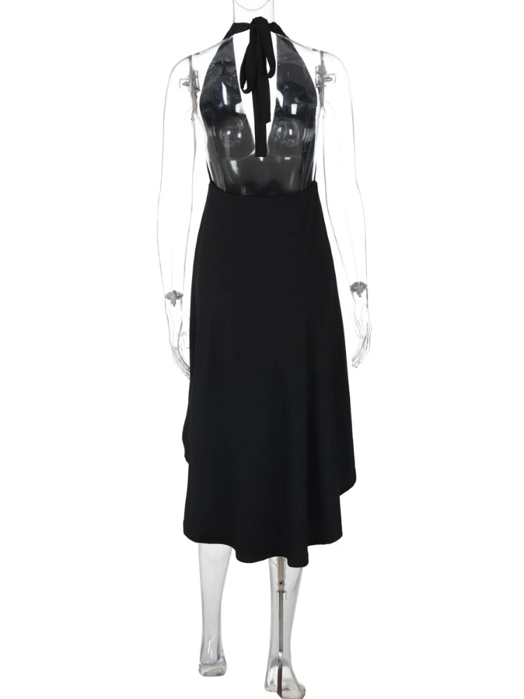 Sexy Deep V Neck Metal Buckle Belt Bodycon Dress Women Backless Ruffled Hemline Skinny Dress Elegant Club Party Vestidos - Image 6